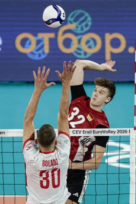 VOLLEYBALL - CEV Eurovolley Men - Poland vs. Germany Photo by IPA ABACAPRESS.COM88837731 - Germany s Theo Mohwinkel in action during the CEV Enel Eurovolley 2026 quarterfinal match between Poland and Germany at Arena 8888 in Sofia, Bulgaria, on September 22, 2026 Sofia Bulgaria  Copyright: xIPAxSport ABACAx