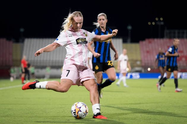 September 22, 2026: Pernille Sanvig of Häcken during the Women’s Champions League soccer match between Inter and Häcken on September 22, 2026 in Monza. Photo by Carl Sandin. BILDBYRAN code CS CS0982 soccer football UEFA Women s Champions League Inter Häcken women s soccer  Copyright: CARLxSANDIN BB260922CS107