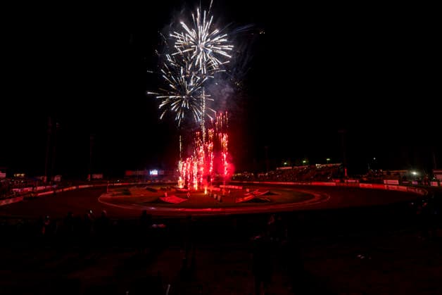 260922 Fireworks at Hejla Arena following the Elitserien match between Västervik and Dackarna on September 22, 2026, in Västervik  Copyright: OSCARxWALLIN BB260922BB614