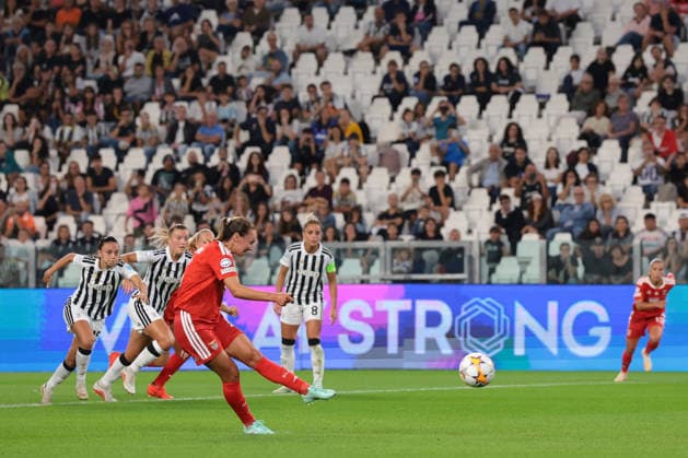 Juventus Women v SL Benfica Women - UEFA Womens Champions League - League Phase Matchday 1 - Season 2026-2027 Turin, Italy, 22nd September 2026. Marit Bratberg Lund of SL Benfica scores a penalty to give the visitors a 1-0 lead during the Juventus Women vs SL Benfica Women UEFA Womens Champions League, League Phase, Matchday 1, match at Juventus Stadium, Turin. Picture credit should read: Jonathan Moscrop Turin Juventus Stadium Italy