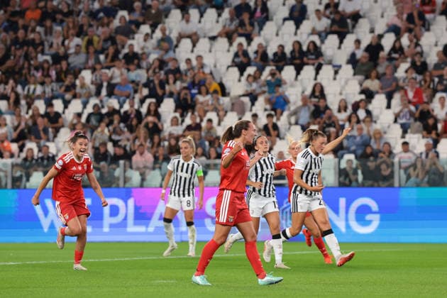 Juventus Women v SL Benfica Women - UEFA Womens Champions League - League Phase Matchday 1 - Season 2026-2027 Turin, Italy, 22nd September 2026. Marit Bratberg Lund of SL Benfica celebrates after scoring a penalty to give the visitors a 1-0 lead during the Juventus Women vs SL Benfica Women UEFA Womens Champions League, League Phase, Matchday 1, match at Juventus Stadium, Turin. Picture credit should read: Jonathan Moscrop Turin Juventus Stadium Italy
