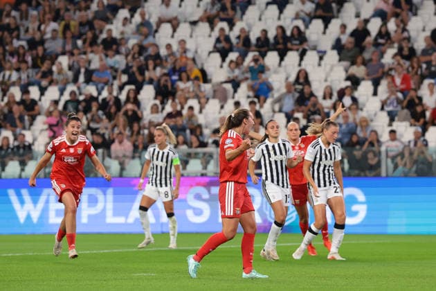 Juventus Women v SL Benfica Women - UEFA Womens Champions League - League Phase Matchday 1 - Season 2026-2027 Turin, Italy, 22nd September 2026. Marit Bratberg Lund of SL Benfica celebrates after scoring a penalty to give the visitors a 1-0 lead during the Juventus Women vs SL Benfica Women UEFA Womens Champions League, League Phase, Matchday 1, match at Juventus Stadium, Turin. Picture credit should read: Jonathan Moscrop Turin Juventus Stadium Italy
