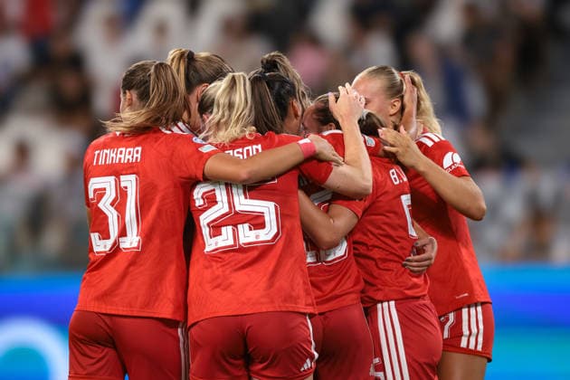 Juventus Women v SL Benfica Women - UEFA Womens Champions League - League Phase Matchday 1 - Season 2026-2027 Turin, Italy, 22nd September 2026. Marit Bratberg Lund of SL Benfica celebrates with team mates after scoring a penalty to give the visitors a 1-0 lead during the Juventus Women vs SL Benfica Women UEFA Womens Champions League, League Phase, Matchday 1, match at Juventus Stadium, Turin. Picture credit should read: Jonathan Moscrop Turin Juventus Stadium Italy