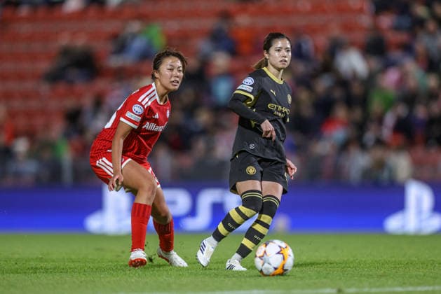 GER, Munich, FC Bayern Munich vs. Manchester City, Women s Champions League, Soccer, UEFA, 2026–2027 season, uhlsport Park, Matchday 1 in pictures (from left): Momoko Tanikawa, FC Bayern Munich Women s U-18, Yui Hasegawa, Manchester City Women’s 25. DFB and DFL regulations prohibit any use of photographs as image sequences and or quasi-video. September 22, 2026 Copyright: HMBxMedia HendrikxHamelau