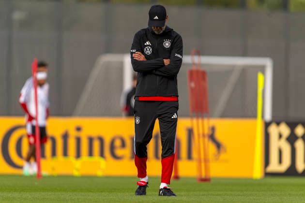 September 22, 2026, Soccer: German National Team (DFB), training camp in Herzogenaurach, at ADIDAS’s home ground, ahead of the UEFA Nations League matches; German national team coach Jürgen Klopp looks pensive
