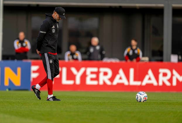 September 22, 2026, DFB German National Soccer Team, training camp in Herzogenaurach, at ADIDAS s home ground, ahead of the UEFA Nations League matches, German national team coach Jürgen Klopp looks pensive