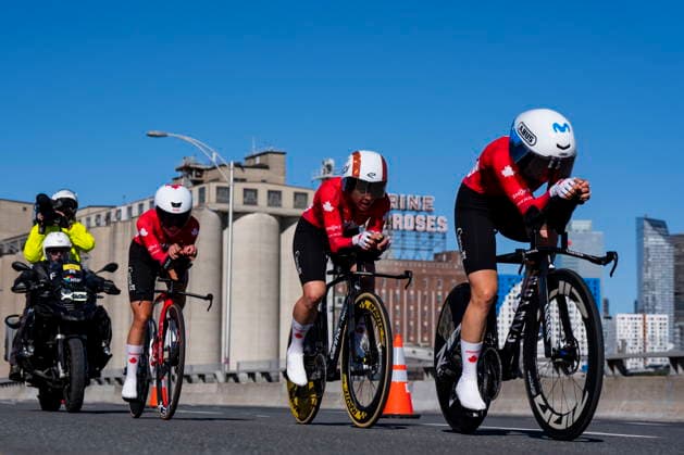 September 22, 2026, Montreal, Pq, CANADA: Canadian women cyclists, from right, Olivia Baril, Alison Jackson and Nadia Gontova race in the mixed relay time trials at the UCI Road World Championships cycling event in Montreal, on Tuesday, Sept. 22, 2026. Canada News - September 22, 2026 - ZUMAc35_ 20260922_zaf_c35_124 Copyright: xChristopherxKatsarovx