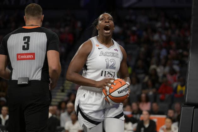September 22, 2026, Las Vegas, Nevada, USA: Las Vegas Aces lead Los Angeles Sparks 42-33 during halftime of the WNBA, Basketball Damen, USA Regular Season at the Michelob ultra arena in Las Vegas. Las Vegas USA - ZUMAo117 20260922_zsp_o117_001 Copyright: xMikaelxOnax