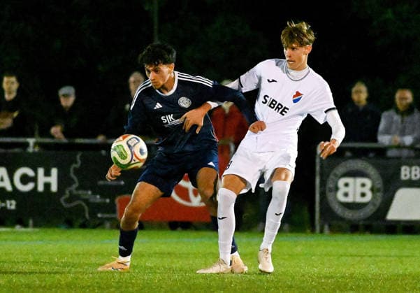 September 22, 2026, xpsx, Hessen Cup Round of 16, Germania Dörnigheim vs. TSV Steinbach Haiger; from left: Anas Charkaoui (Dörnigheim), Levin Müller (Steinbach Maintal), Hessen, Germany, DEU