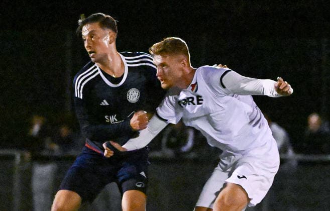 September 22, 2026, xpsx, Hessen Cup Round of 16, Germania Dörnigheim vs. TSV Steinbach Haiger; from left: Konstantin Naoki Fujiwara (Dörnigheim), Ertan Hajdaraj (Steinbach Maintal), Hessen, Germany, DEU