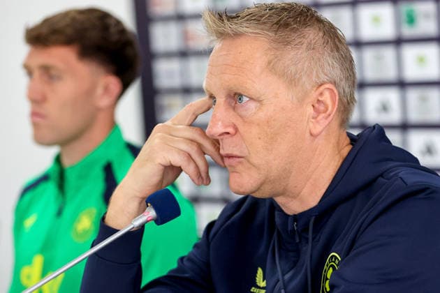 Republic of Ireland press conference, PK, Pressekonferenz Fadil Vokrri Stadium, Pristina, Kosovo 23 9 2026 Manager Heimir Hallgrimsson Heimir Hallgrimsson 23 9 2026  Copyright: xx RB1_0497
