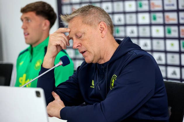 Republic of Ireland press conference, PK, Pressekonferenz Fadil Vokrri Stadium, Pristina, Kosovo 23 9 2026 Manager Heimir Hallgrimsson Heimir Hallgrimsson 23 9 2026  Copyright: xx RB1_0511