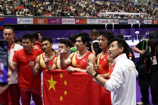 Asian Games 2026 Aichi-Nagoya, Japan Artistic Gymnastics Men™s Team Final : China won the gold medal, Japan claimed silver, and Chinese Taipei took bronze in the Men™s Team Final of Artistic Gymnastics at the 20th Asian Games Aichi-Nagoya 2026. Aichi, Nagoya Nagoya General Gymnasiun (Rainbow Hall) Japan Copyright: xSeshadrixSukumarx