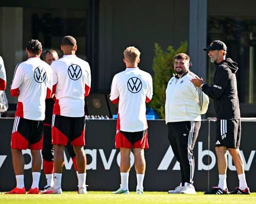 September 23, 2026, German National Soccer Team (DFB), training camp in Herzogenaurach, at the ADIDAS headquarters, ahead of the UEFA Nations League matches, Coach Jürgen Klopp of Germany, and the videographer is celebrating his birthday