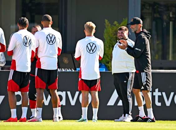 September 23, 2026, German National Soccer Team (DFB), training camp in Herzogenaurach, at the ADIDAS headquarters, ahead of the UEFA Nations League matches, Coach Jürgen Klopp of Germany, and the videographer is celebrating his birthday