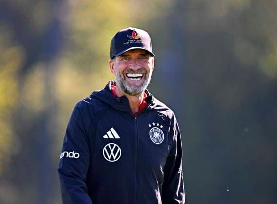 September 23, 2026, German National Soccer Team (DFB), training camp in Herzogenaurach, at the ADIDAS headquarters, ahead of the UEFA Nations League matches; Coach Jürgen Klopp is beaming from ear to ear