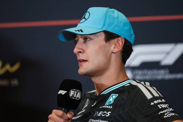 F1 - AZERBAIJAIN GRAND PRIX 2026 RUSSELL George (gbr), Mercedes AMG F1 Team W17, portrait press conference, PK, Pressekonferenz during the 2026 Formula 1 Azerbaijan Grand Prix, 15th round of the 2026 Formula One World Championship, WM, Weltmeisterschaft from September 24 to 26, 2026 on the Baku City Circuit, in Baku, Azerbaijan - BakuAzerbaijan  Copyright: xEricxAlonsox