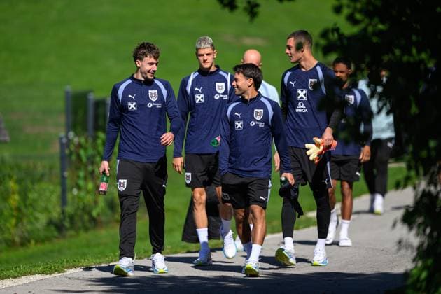 SOCCER - NL, AUT vs ISR WINDISCHGARSTEN,AUSTRIA,23.SEP.26 - SOCCER - UEFA Nations League, group stage, OEFB international match, Länderspiel, Nationalmannschaft Austria vs Israel, preview, training team AUT. Image shows Christoph Lang and Sascha Horvath (AUT).  GEPAxpictures xChristianxMoser