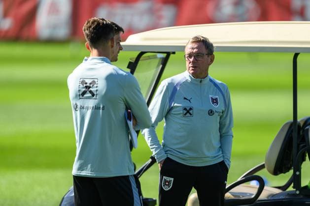 SOCCER - NL, AUT vs ISR WINDISCHGARSTEN,AUSTRIA,23.SEP.26 - SOCCER - UEFA Nations League, group stage, OEFB international match, Länderspiel, Nationalmannschaft Austria vs Israel, preview, training team AUT. Image shows head coach Ralf Rangnick and assistant coach Maximilian Ritscher (AUT).  GEPAxpictures xChristianxMoser