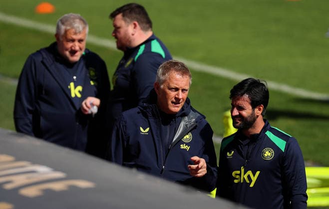 Republic of Ireland Squad Training, Fadil Vokrri Stadium, Pristina, Kosovo 23 9 2026 Head Coach Heimir Hallgrimsson with Strength and conditioning coach Pepe Lazaro Ramirez Heimir Hallgrimsson with Pepe Lazaro Ramirez 23 9 2026  Copyright: xx RB2_8454