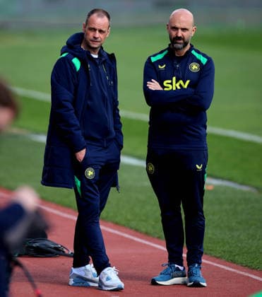 Republic of Ireland Squad Training, Fadil Vokrri Stadium, Pristina, Kosovo 23 9 2026 FAI director of football John Martin with FAI director of operations Barry Gleeson John Martin with Barry Gleeson 23 9 2026  Copyright: xx RB2_9286