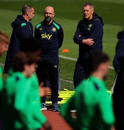 Republic of Ireland Squad Training, Fadil Vokrri Stadium, Pristina, Kosovo 23 9 2026 FAI director of football John Martin, FAI director of operations Barry Gleeson and Head Coach Heimir Hallgrimsson John Martin, Barry Gleeson and Heimir Hallgrimsson 23 9 2026  Copyright: xx RB2_9634