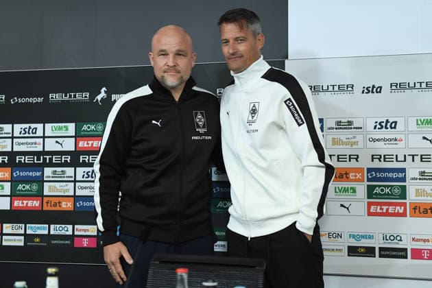 Introduction of Alexander Blessin as the new head coach of Borussia Mönchengladbach on September 23, 2026, at ista Borussia Park in Mönchengladbach. Rouven Schröder, Head of Sports at Mönchengladbach (left); Alexander Blessin, head coach of Mönchengladbach (right) xRx