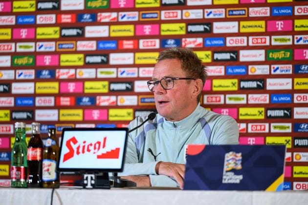 SOCCER - NL, AUT vs ISR WINDISCHGARSTEN,AUSTRIA,23.SEP.26 - SOCCER - UEFA Nations League, group stage, OEFB international match, Länderspiel, Nationalmannschaft Austria vs Israel, preview, press conference, PK, Pressekonferenz team AUT. Image shows head coach Ralf Rangnick (AUT). GEPAxpictures xChristianxMoser