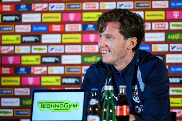 SOCCER - NL, AUT vs ISR WINDISCHGARSTEN,AUSTRIA,23.SEP.26 - SOCCER - UEFA Nations League, group stage, OEFB international match, Länderspiel, Nationalmannschaft Austria vs Israel, preview, press conference, PK, Pressekonferenz team AUT. Image shows Michael Gregoritsch (AUT). GEPAxpictures xChristianxMoser
