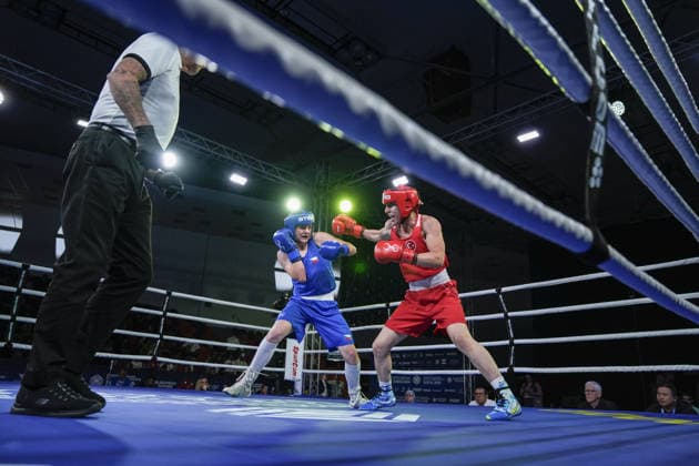 2026 European Boxing Championships SOFIA, BULGARIA - SEPTEMBER 23: Turkish boxer Gizem Ozer (red) competes against Barbora Maxova of the Czech Republic (blue) during their women s 60kg bout at the 2026 European Boxing Championships held at Asics Arena in Sofia, Bulgaria on September 23, 2026. Osmancan Gurdogan Anadolu Sofia Bulgaria. Editorial use only. Please get in touch for any other usage.  Copyright: x2026xAnadoluxOsmancanxGurdoganx