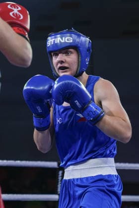 2026 European Boxing Championships SOFIA, BULGARIA - SEPTEMBER 23: Turkish boxer Gizem Ozer (red) competes against Barbora Maxova of the Czech Republic (blue) during their women s 60kg bout at the 2026 European Boxing Championships held at Asics Arena in Sofia, Bulgaria on September 23, 2026. Osmancan Gurdogan Anadolu Sofia Bulgaria. Editorial use only. Please get in touch for any other usage.  Copyright: x2026xAnadoluxOsmancanxGurdoganx