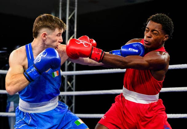 2026 European Boxing Elite Championships, Asics Arena Sports Hall, Sofia, Bulgaria 23 9 2026 Men s 60kg Quarter-Final Ireland™s Jude Gallagher in action against Cuba™s Ewart AndrÃ Jude Gallagher in action against Ewart AndrÃ s Marin Hernandez 23 9 2026  Copyright: xx VD5_4079