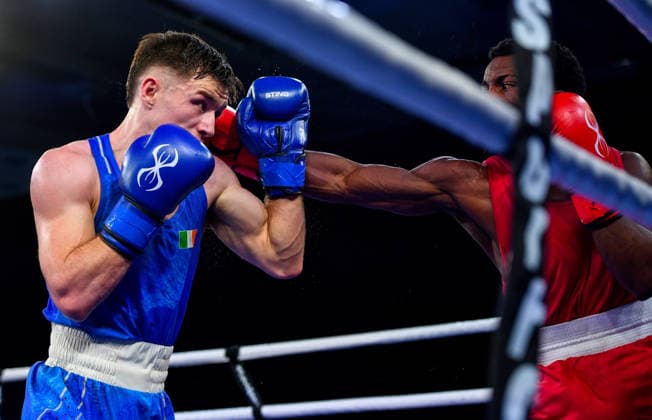 2026 European Boxing Elite Championships, Asics Arena Sports Hall, Sofia, Bulgaria 23 9 2026 Men s 60kg Quarter-Final Ireland™s Jude Gallagher in action against Cuba™s Ewart AndrÃ Jude Gallagher in action against Ewart AndrÃ s Marin Hernandez 23 9 2026  Copyright: xx VD5_4409