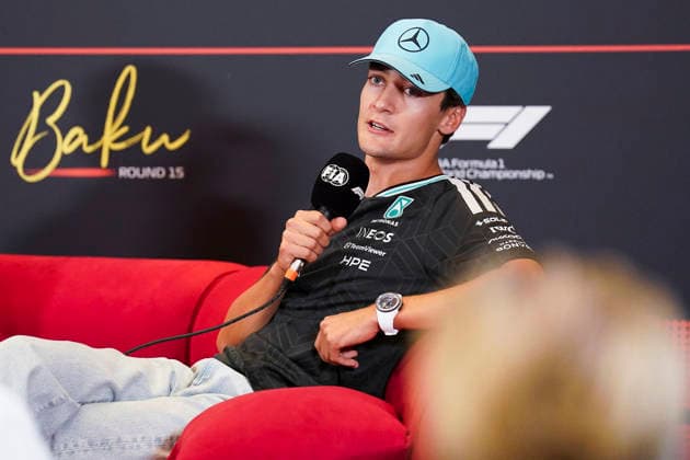 FORMULA 1 AZERBAIJAN GRAND PRIX 2026 George Russell (GBR) 63 Mercedes in a press conference, PK, Pressekonferenz during the Formula 1 Qatar Airways Azerbaijan Grand Prix 2026, Round 15 of the 2026 Formula 1 World Championship, WM, Weltmeisterschaft from 24th - 26th September 2026 at the Baku City Circuit, Baku, Azerbaijan. Credit: Robbie Hoad Every Second Media Editorial use only. All images are copyright Every Second Media Limited. No images may be reproduced without prior permission. Copyright: xIMAGO EveryxSecondxMediax ESM-2183-0057 RobbiexHoadx xEveryxSecondxMediax
