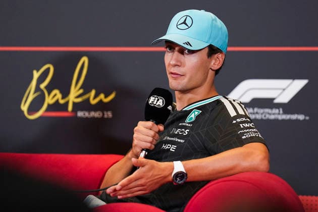 FORMULA 1 AZERBAIJAN GRAND PRIX 2026 George Russell (GBR) 63 Mercedes in a press conference, PK, Pressekonferenz during the Formula 1 Qatar Airways Azerbaijan Grand Prix 2026, Round 15 of the 2026 Formula 1 World Championship, WM, Weltmeisterschaft from 24th - 26th September 2026 at the Baku City Circuit, Baku, Azerbaijan. Credit: Robbie Hoad Every Second Media Editorial use only. All images are copyright Every Second Media Limited. No images may be reproduced without prior permission. Copyright: xIMAGO EveryxSecondxMediax ESM-2183-0059 RobbiexHoadx xEveryxSecondxMediax