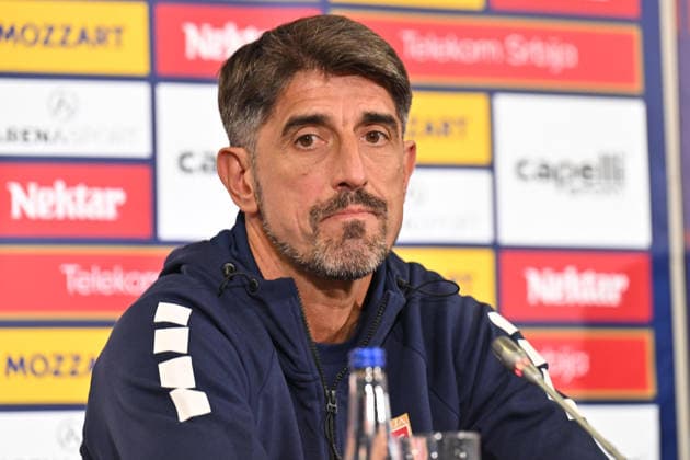 SERBIA FOOTBALL VELJKO PAUNOVIC cocah Serbian football nation al team press conference, PK, Pressekonferenz Stara Pazova 23.09.2026 Foto: FOOTBALL, SERBIA, PRESS CONFERENCE Stara Pazova Sports center Stara Pazova Serbia Copyright: xMarkoxMetlas xMNxPressx