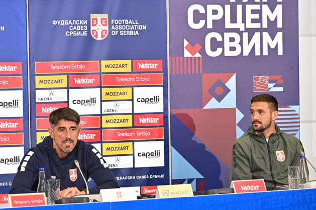 SERBIA FOOTBALL VELJKO PAUNOVIC cocah and DUSAN TADIC Serbian football nation al team press conference, PK, Pressekonferenz Stara Pazova 23.09.2026 Foto: FOOTBALL, SERBIA, PRESS CONFERENCE Stara Pazova Sports center Stara Pazova Serbia Copyright: xMarkoxMetlas xMNxPressx