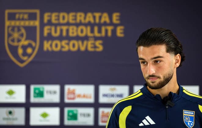 Kosovo Squad Training & press conference, PK, Pressekonferenz Fadil Vokrri Stadium, Pristina, Kosovo 23 9 2026 Leon Avdullahu Leon Avdullahu 23 9 2026  Copyright: xx RB1_1859