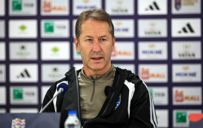 Kosovo Squad Training & press conference, PK, Pressekonferenz Fadil Vokrri Stadium, Pristina, Kosovo 23 9 2026 Manager Franco Foda Franco Foda 23 9 2026  Copyright: xx RB1_2088
