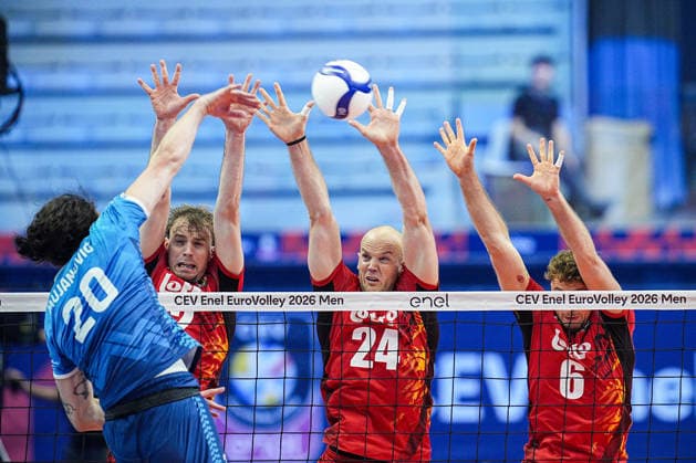 Team Belgium in action during the quarter final match of the CEV Enel Eurovolley 2026, between Belgium and Slovenia, at the Palavela in Turin, north west Italy - Wednesday, September 23, 2026. .  Copyright: xMarcoxAlpozzi LaPressex