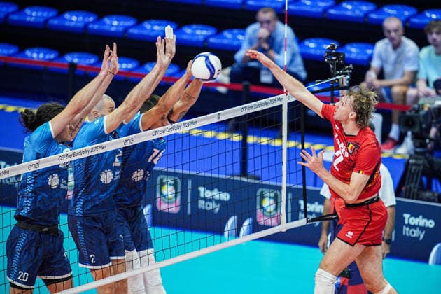 Team Slovenia in action during the quarter final match of the CEV Enel Eurovolley 2026, between Belgium and Slovenia, at the Palavela in Turin, north west Italy - Wednesday, September 23, 2026. .  Copyright: xMarcoxAlpozzi LaPressex