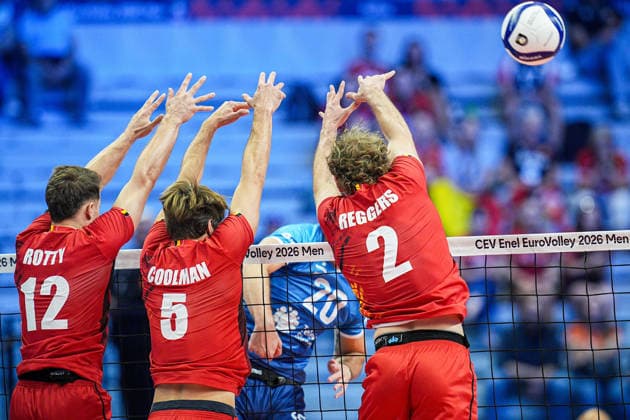 Team Belgium in action during the quarter final match of the CEV Enel Eurovolley 2026, between Belgium and Slovenia, at the Palavela in Turin, north west Italy - Wednesday, September 23, 2026. .  Copyright: xMarcoxAlpozzi LaPressex