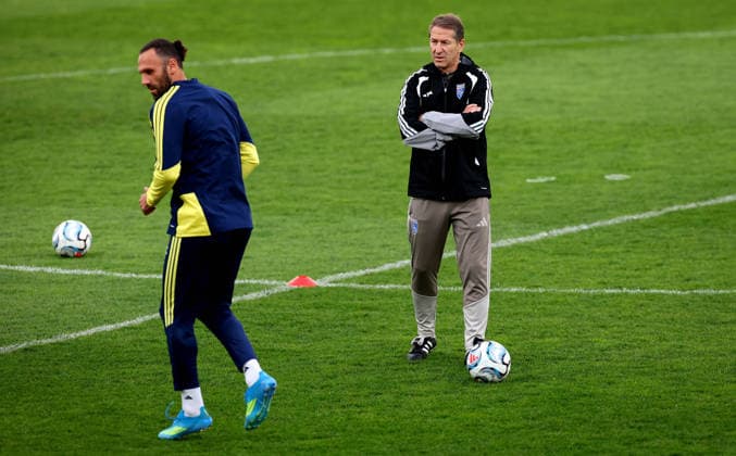 Kosovo Squad Training & press conference, PK, Pressekonferenz Fadil Vokrri Stadium, Pristina, Kosovo 23 9 2026 Manager Franco Foda and Vedat Muriqi Franco Foda and Vedat Muriqi 23 9 2026  Copyright: xx RB1_3030