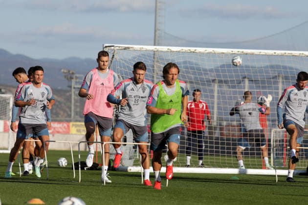 Croatia National Football Team: Press and Training Session Josip Stanisic, Marco Pasalic and Luka Modric of Croatia during traingin session of Croatia national football team at HNK Rijeka stadium on September 23, 2026 in Rijeka, Croatia.  GoranxKovacic PIXSELL
