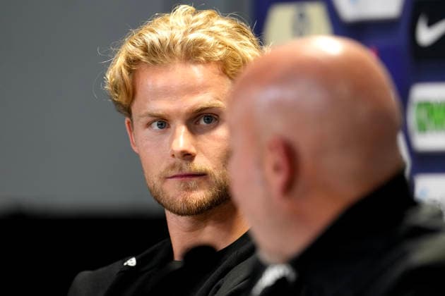 Norway Denmark Nations League Oslo 20260923 Press conference with Denmark’s national team head coach Brian Riemer and Morten Hjulmand at Ullevaal Stadium on the day of the international soccer match between Norway and Denmark, to be played on Thursday, September 24. Photo: Cornelius Poppe, NTB, Oslo, Norway. EDEDITORIAL USE ONLY; RESTRICTED USE FOR BETTING COMPANIES  Copyright: xCorneliusxPoppex xNTBx