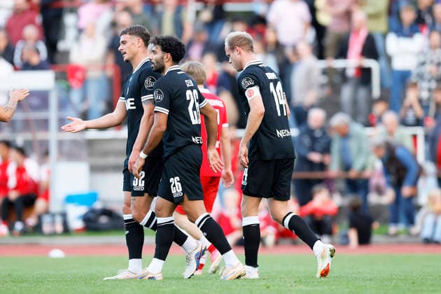 Soccer Friendly Match: SV Schermbeck vs. Rot Weiss Essen on September 23, 2026, at the Volksbank Arena in Schermbeck—Rot Weiss Essen Celebrates a Goal
