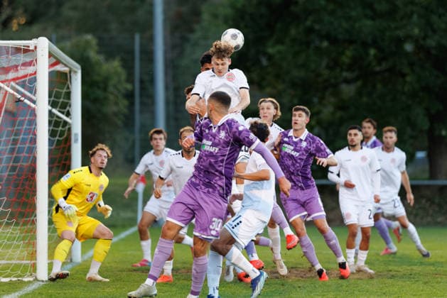 Team TSV Landsberg and Team FC Ingolstadt 04 during a corner kick in the match between TSV Landsberg and FC Ingolstadt 04, soccer, men s, Toto Cup, 2026–2027, quarterfinals on September 23, 2026, in Landsberg am Lech, Sportpark Bayern, Germany