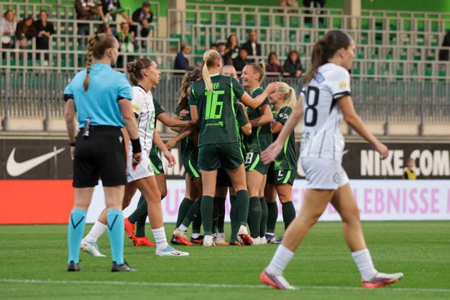 September 23, 2026, xgrfx, Soccer: UEFA Women s Europa Cup, VfL Wolfsburg vs. SK Sturm Graz, Goal: Ella Peddemors (1-0) VfL Wolfsburg, AOK Stadium