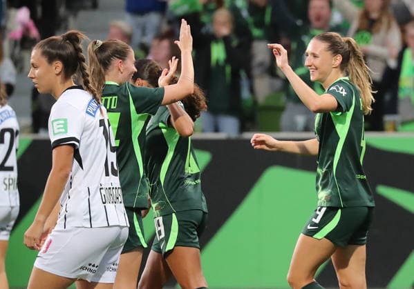 Goal celebration: 2–0 by Lara Prasnikar, VfL Wolfsburg Soccer, Women, 2026–2027 Season, UEFA, Women s Europa Cup Qualifiers, Round 2, AOK Stadium Wolfsburg, VfL Wolfsburg vs. Sturm Graz