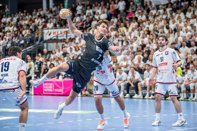 DHB Cup: TV Hüttenberg vs. THW Kiel, September 23, 2026 Julian Köster (THW Kiel), 7, Vit Reichl (TV Hüttenberg), 19, Leif Haack (TV Hüttenberg), 20, Hendrik Schreiber, TV Hüttenberg, 51 DHB Cup: TV Hüttenberg vs. THW Kiel, Wetzlar, September 23, 2026 Copyright: xBEAUTIFULxSPORTS Roeczeyx